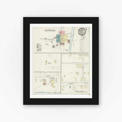 Old map wall art mockup — black gallery frame with white mat — Sanborn Fire Insurance Map from Bainbridge, Chenango County, New York (1891) - Complete Map Set