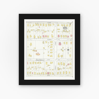 Old map wall art mockup — black gallery frame with white mat — Sanborn Fire Insurance Map from Canton, Fulton County, Illinois (1917), Sheet #0005