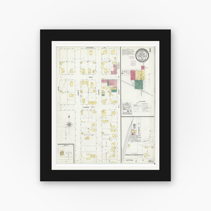 Old map wall art mockup — black gallery frame with white mat — Sanborn Fire Insurance Map from Poseyville, Posey County, Indiana (1907) - Complete Map Set