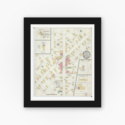 Old map wall art mockup — black gallery frame with white mat — Sanborn Fire Insurance Map from West Salem, Wayne County, Ohio (1899), Sheet #0001