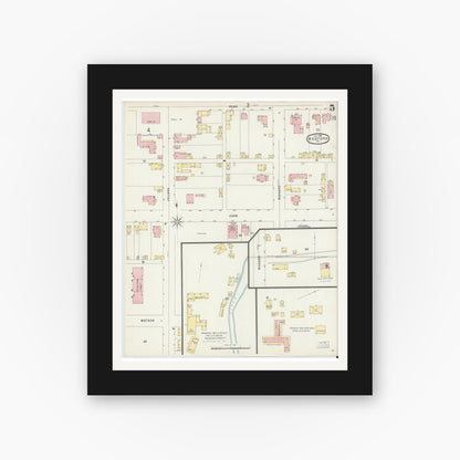 Old map wall art mockup — black gallery frame with white mat — Sanborn Fire Insurance Map from Bedford, Bedford County, Pennsylvania (1896), Sheet #0005