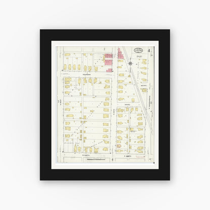 Old map wall art mockup — black gallery frame with white mat — Sanborn Fire Insurance Map from Tipton, Tipton County, Indiana (1915), Sheet #0004