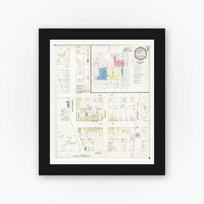 Old map wall art mockup — black gallery frame with white mat — Sanborn Fire Insurance Map from Eagle Grove, Wright County, Iowa (1893) â€” Complete Set