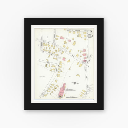 Old map wall art mockup — black gallery frame with white mat — Sanborn Fire Insurance Map from Fort Plain, Montgomery County, New York (1912), Sheet #0005