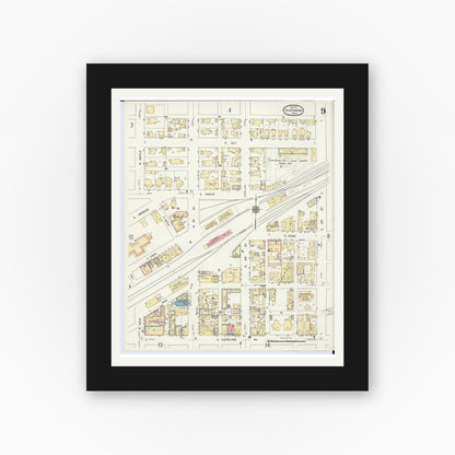 Old map wall art mockup — black gallery frame with white mat — Sanborn Fire Insurance Map from Ishpeming, Marquette County, Michigan (1911), Sheet #0009