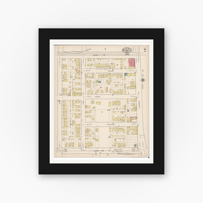 Old map wall art mockup — black gallery frame with white mat — Sanborn Fire Insurance Map from Wyandotte, Wayne County, Michigan (1922), Sheet #0007