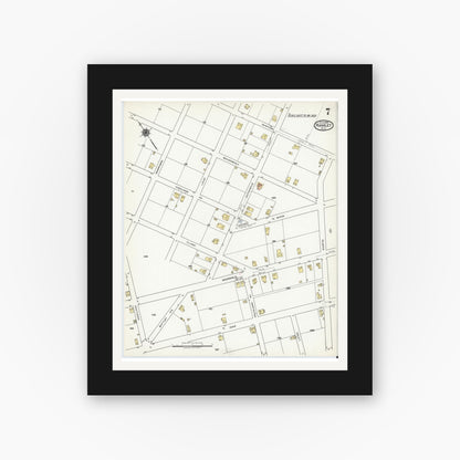 Old map wall art mockup — black gallery frame with white mat — Sanborn Fire Insurance Map from Hamlet, Richmond County, North Carolina (1920), Sheet #0007