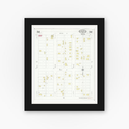 Old map wall art mockup — black gallery frame with white mat — Sanborn Fire Insurance Map from Iron Mountain, Dickinson County, Michigan (1930), Sheet #0034