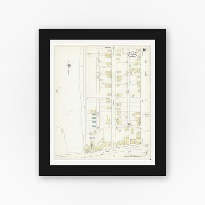 Old map wall art mockup — black gallery frame with white mat — Sanborn Fire Insurance Map from Old Forge, Lackawanna County, Pennsylvania (1914), Sheet #0010