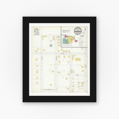 Old map wall art mockup — black gallery frame with white mat — Sanborn Fire Insurance Map from Marlborough, Ulster County, New York (1905), Sheet #0001