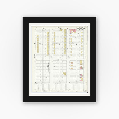 Old map wall art mockup — black gallery frame with white mat — Sanborn Fire Insurance Map from Gary, Lake County, Indiana (1911), Sheet #0002