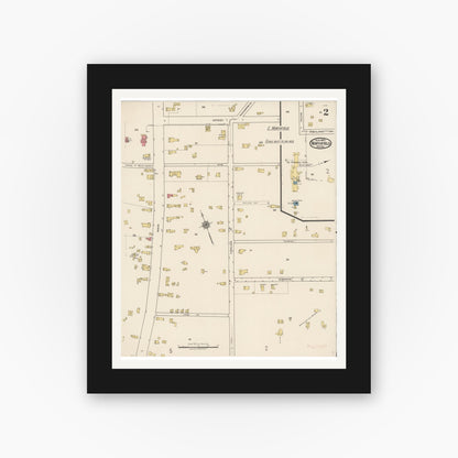 Old map wall art mockup — black gallery frame with white mat — Sanborn Fire Insurance Map from Northfield, Franklin County, Massachusetts (1922), Sheet #0002