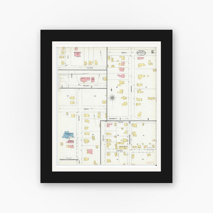 Old map wall art mockup — black gallery frame with white mat — Sanborn Fire Insurance Map from Waterloo, Seneca County, New York (1904), Sheet #0002