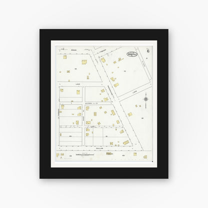 Old map wall art mockup — black gallery frame with white mat — Sanborn Fire Insurance Map from Mansfield, Tarrant County, Texas (1921), Sheet #0006