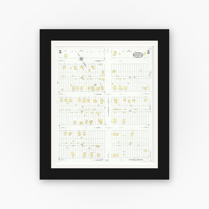 Old map wall art mockup — black gallery frame with white mat — Sanborn Fire Insurance Map from Marceline, Linn County, Missouri (1930), Sheet #0005