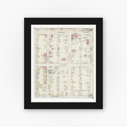 Old map wall art mockup — black gallery frame with white mat — Sanborn Fire Insurance Map from Zanesville, Muskingum County, Ohio (1886), Sheet #0018