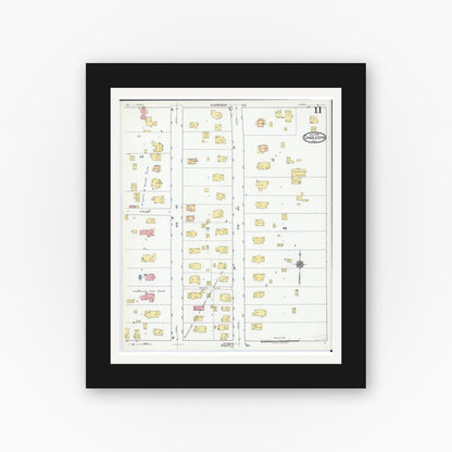 Old map wall art mockup — black gallery frame with white mat — Sanborn Fire Insurance Map from Charleston, Coles County, Illinois (1919), Sheet #0011