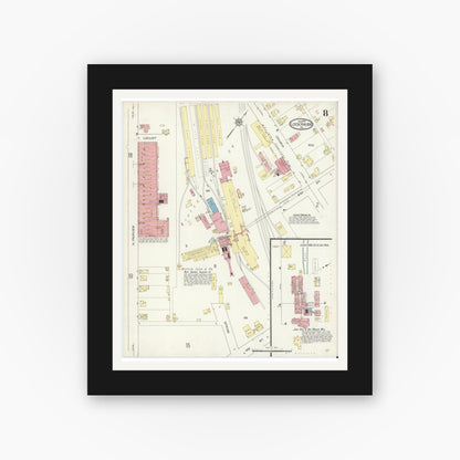 Old map wall art mockup — black gallery frame with white mat — Sanborn Fire Insurance Map from Lock Haven, Clinton County, Pennsylvania (1914), Sheet #0008