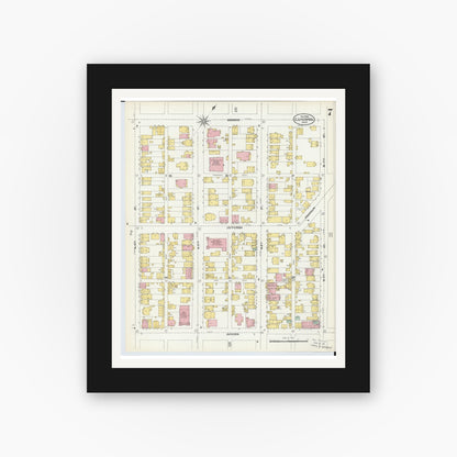 Old map wall art mockup — black gallery frame with white mat — Sanborn Fire Insurance Map from East Liverpool, Columbiana County, Ohio (1903), Sheet #0007