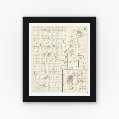 Old map wall art mockup — black gallery frame with white mat — Sanborn Fire Insurance Map from Juniata, Blair County, Pennsylvania (1915), Sheet #0007