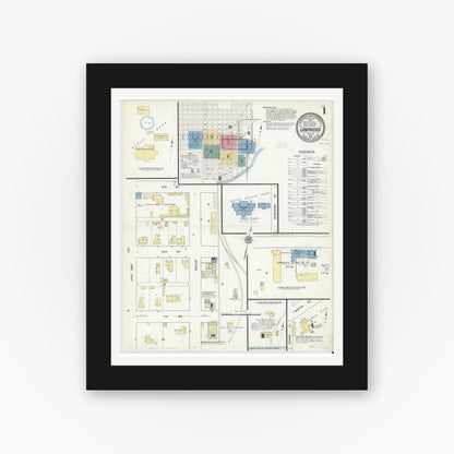 Old map wall art mockup — black gallery frame with white mat — Sanborn Fire Insurance Map from Lampasas, Lampasas County, Texas (1912), Sheet #0001
