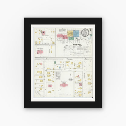 Old map wall art mockup — black gallery frame with white mat — Sanborn Fire Insurance Map from Richmond, Ray County, Missouri (1899) - Complete Map Set