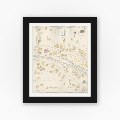 Old map wall art mockup — black gallery frame with white mat — Sanborn Fire Insurance Map from Hingham, Plymouth County, Massachusetts (1948), Sheet #0004