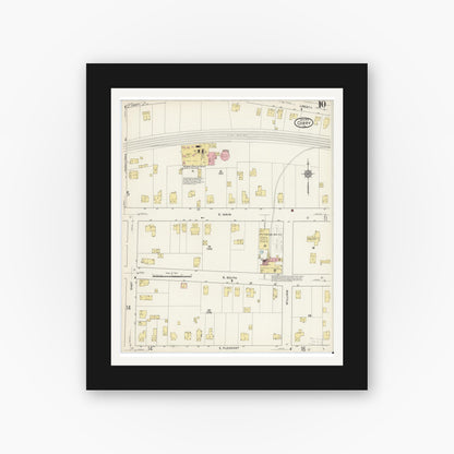 Old map wall art mockup — black gallery frame with white mat — Sanborn Fire Insurance Map from Corry, Erie County, Pennsylvania (1915), Sheet #0010