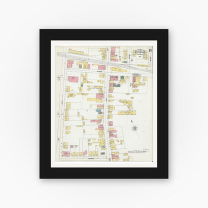 Old map wall art mockup — black gallery frame with white mat — Sanborn Fire Insurance Map from Hackensack, Bergen County, New Jersey (1902), Sheet #0008