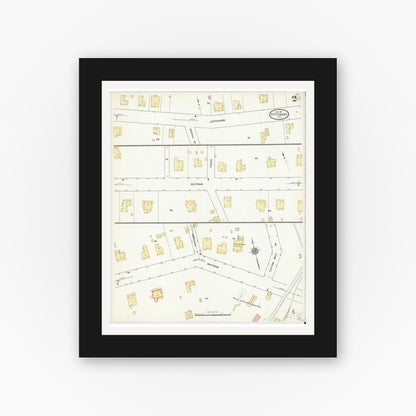 Old map wall art mockup — black gallery frame with white mat — Sanborn Fire Insurance Map from Pittsburg, Camp County, Texas (1911), Sheet #0002