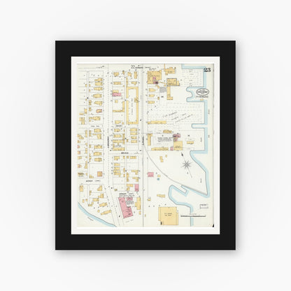 Old map wall art mockup — black gallery frame with white mat — Sanborn Fire Insurance Map from Green Bay, Brown County, Wisconsin (1900), Sheet #0023