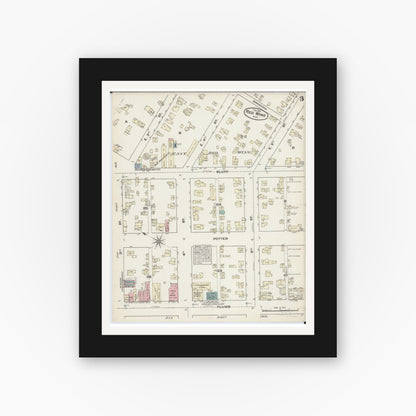 Old map wall art mockup — black gallery frame with white mat — Sanborn Fire Insurance Map from Red Wing, Goodhue County, Minnesota (1884), Sheet #0003
