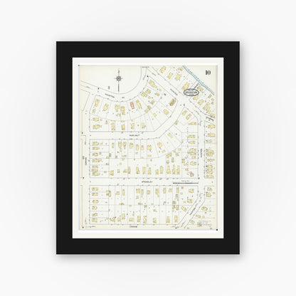 Old map wall art mockup — black gallery frame with white mat — Sanborn Fire Insurance Map from Crookston, Polk County, Minnesota (1913), Sheet #0010