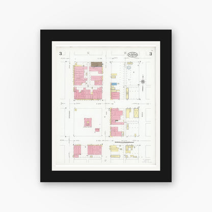Old map wall art mockup — black gallery frame with white mat — Sanborn Fire Insurance Map from Plainview, Hale County, Texas (1927), Sheet #0003