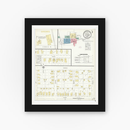 Old map wall art mockup — black gallery frame with white mat — Sanborn Fire Insurance Map from Lynn, Randolph County, Indiana (1912), Sheet #0001