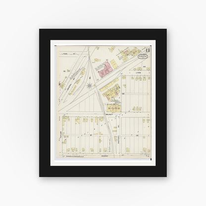 Old map wall art mockup — black gallery frame with white mat — Sanborn Fire Insurance Map from Findlay, Hancock County, Ohio (1890), Sheet #0011