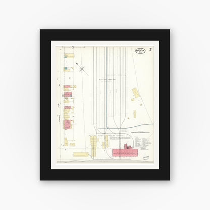 Old map wall art mockup — black gallery frame with white mat — Sanborn Fire Insurance Map from Madera, Madera County, California (1898), Sheet #0007