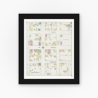 Old map wall art mockup — black gallery frame with white mat — Sanborn Fire Insurance Map from Albert Lea, Freeborn County, Minnesota (1886), Sheet #0002