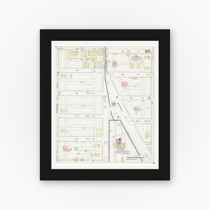 Old map wall art mockup — black gallery frame with white mat — Sanborn Fire Insurance Map from Cairo, Alexander County, Illinois (1907), Sheet #0023