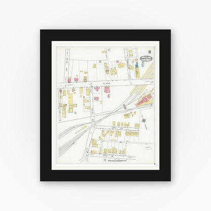 Old map wall art mockup — black gallery frame with white mat — Sanborn Fire Insurance Map from Charlottesville, Independent Cities, Virginia (1920), Sheet #0008