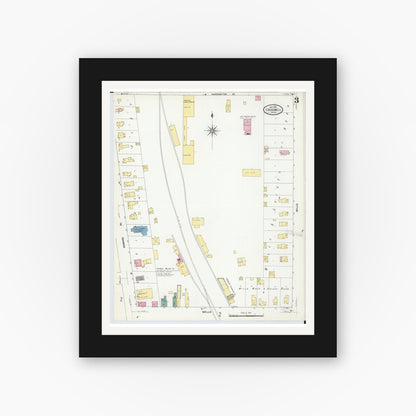 Old map wall art mockup — black gallery frame with white mat — Sanborn Fire Insurance Map from Croswell, Sanilac County, Michigan (1909), Sheet #0003