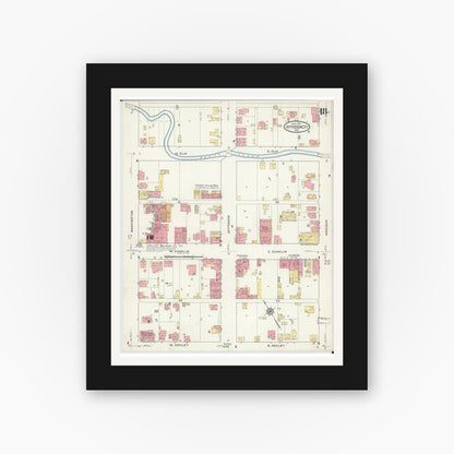 Old map wall art mockup — black gallery frame with white mat — Sanborn Fire Insurance Map from Jefferson City, Cole County, Missouri (1916), Sheet #0018
