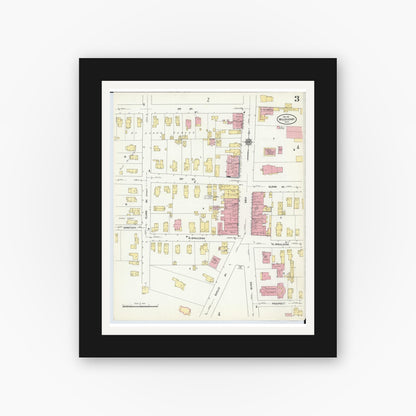 Old map wall art mockup — black gallery frame with white mat — Sanborn Fire Insurance Map from Willoughby, Lake County, Ohio (1911), Sheet #0003