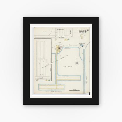 Old map wall art mockup — black gallery frame with white mat — Sanborn Fire Insurance Map from Marquette, Marquette County, Michigan (1888), Sheet #0008