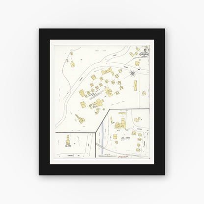 Old map wall art mockup — black gallery frame with white mat — Sanborn Fire Insurance Map from Ben Lomond, Santa Cruz County, California (1908), Sheet #0002