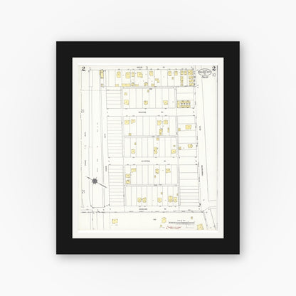 Old map wall art mockup — black gallery frame with white mat — Sanborn Fire Insurance Map from Culver City, Los Angeles County, California (1924), Sheet #0002
