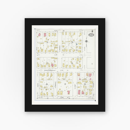 Old map wall art mockup — black gallery frame with white mat — Sanborn Fire Insurance Map from Delphos, Van Wert And Allen Counties, Ohio (1921), Sheet #0008