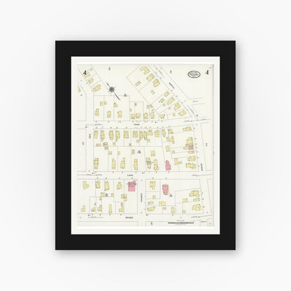 Old map wall art mockup — black gallery frame with white mat — Sanborn Fire Insurance Map from Pulaski, Oswego County, New York (1925), Sheet #0004