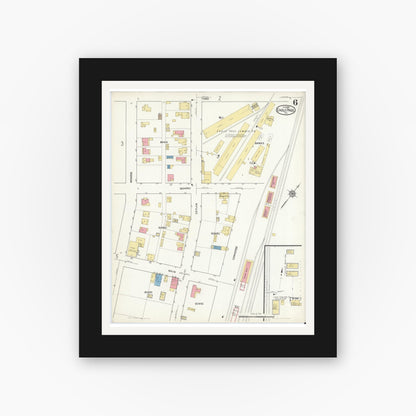 Old map wall art mockup — black gallery frame with white mat — Sanborn Fire Insurance Map from Eagle Pass, Maverick County, Texas (1916), Sheet #0006