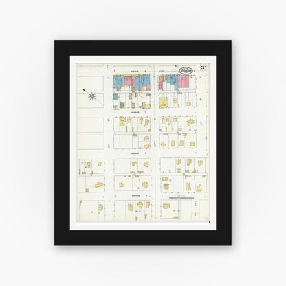Old map wall art mockup — black gallery frame with white mat — Sanborn Fire Insurance Map from McGregor, McLennan County, Texas (1904), Sheet #0003